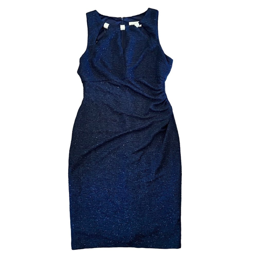 Eliza J NWT Navy Blue Sleeveless Ruched Cutout Keyhole Neck Sparkle Dress Size 4